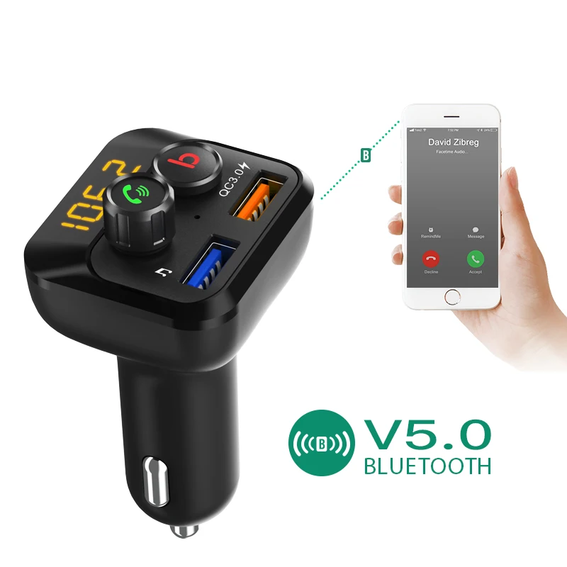 Автомобильный FM передатчик VANJEW BT201D с функцией быстрой зарядки Bluetooth модулятор V5.0