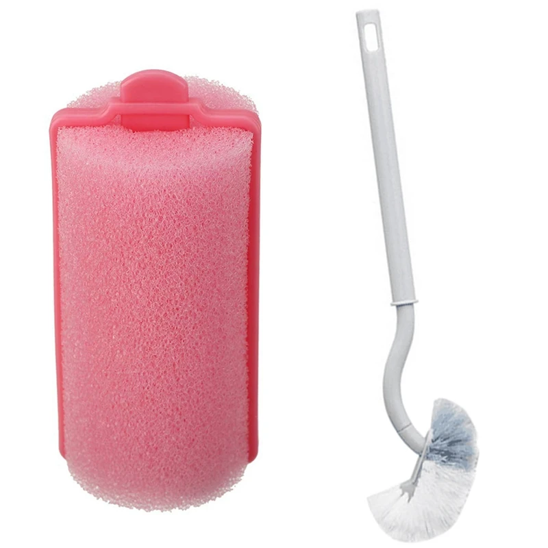 

12Pcs Dark Pink Hair Styling Soft Foam Sponge Rollers Curlers & 1 Pcs Toilet Brush With Soft Bristle Toilet Brush