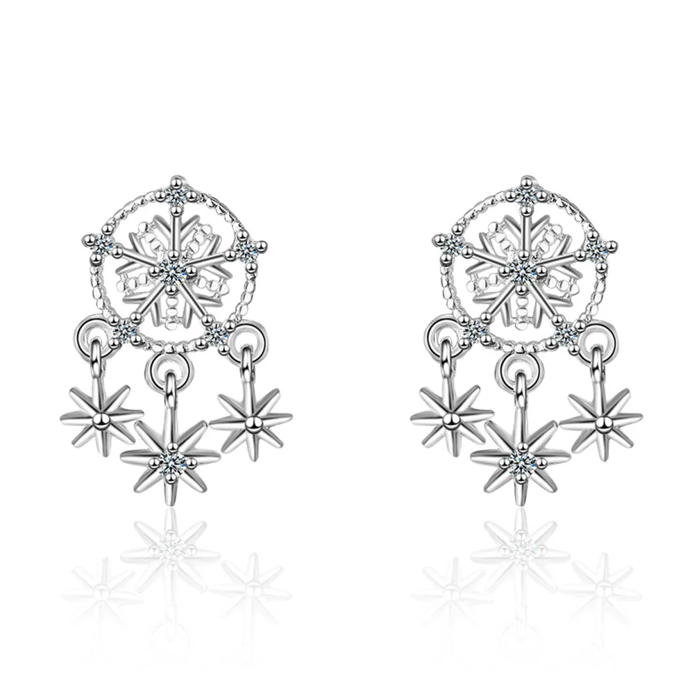 

New Arrival Trendy Women Snowflake Drop Earrings quality Jewelry Lovely CZ Zircon Statement Earring for Female Gift