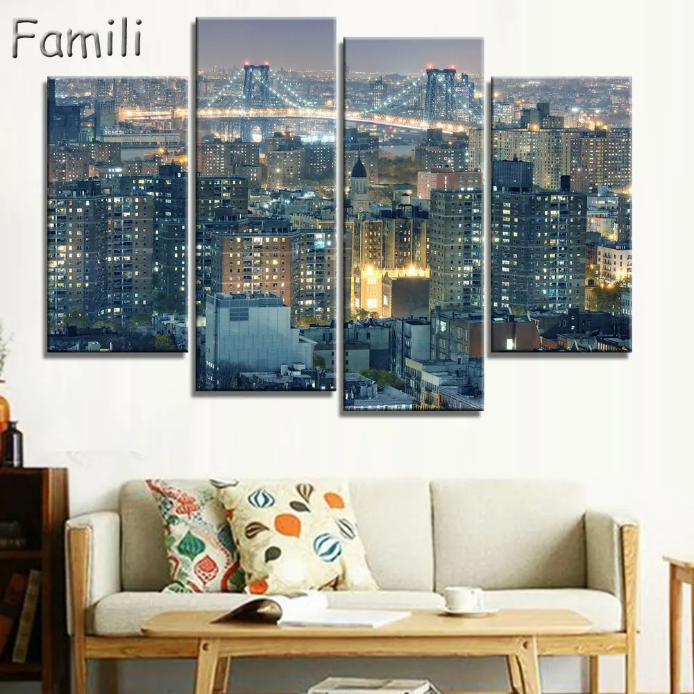 

4 Panel Framed Printed brooklyn manhattan new york Painting children's room decor print poster picture canvas egyptian decor