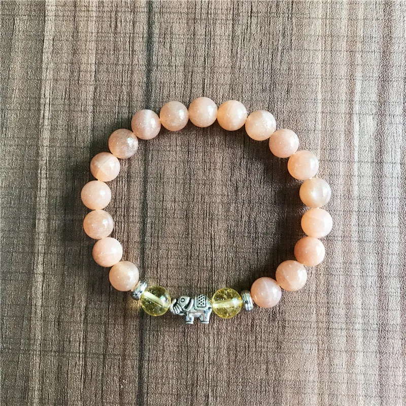 8 мм натуральный Солнечный камень и желтый кварцевый браслет со слоном браслеты