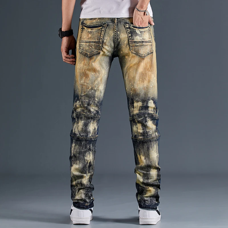 Men's Stretch Jeans Locomotive Fashion Denim Trousers Biker High Quality Male Straight Casual Designer Ripped Comfortable Pants