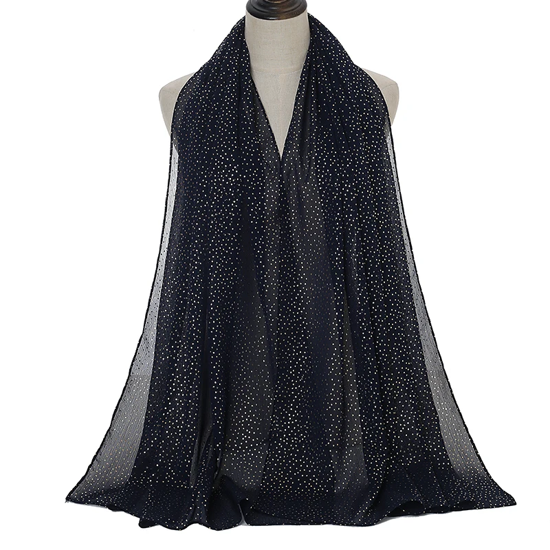 

New Arrival Glitter Chiffon Crinkled Hijabs Scarf Silve Dot Shawl Plain Muslim Hijab Women Wrinkle Scarves Shawls Soft Muffler