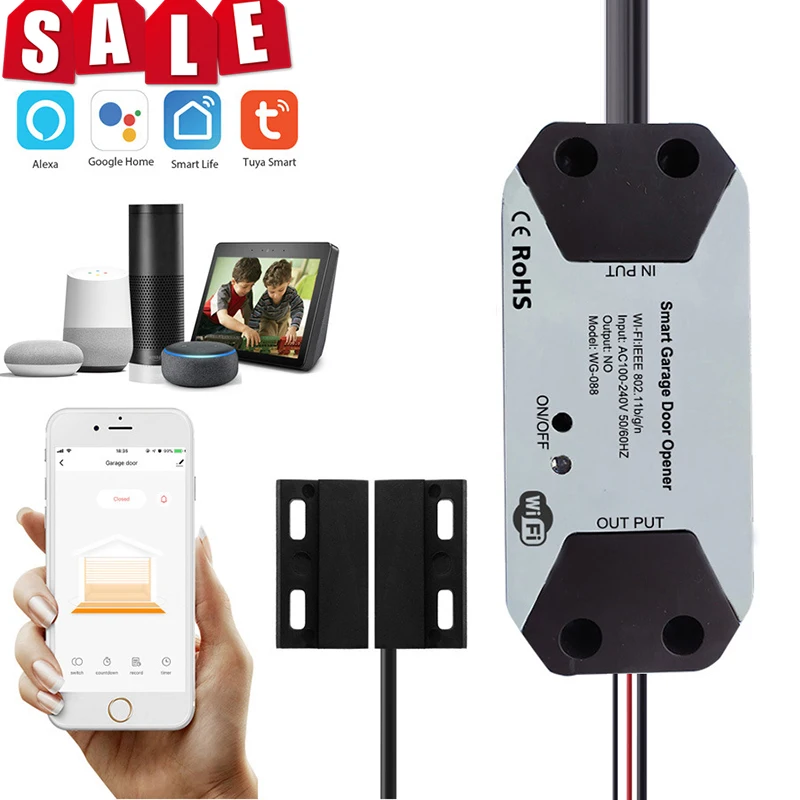 

Умный выключатель для ворот гаража, переключатель с Wi-Fi, работает с приложением Alexa Echo Google Home SmartLife/Tuya, не требует концентратора