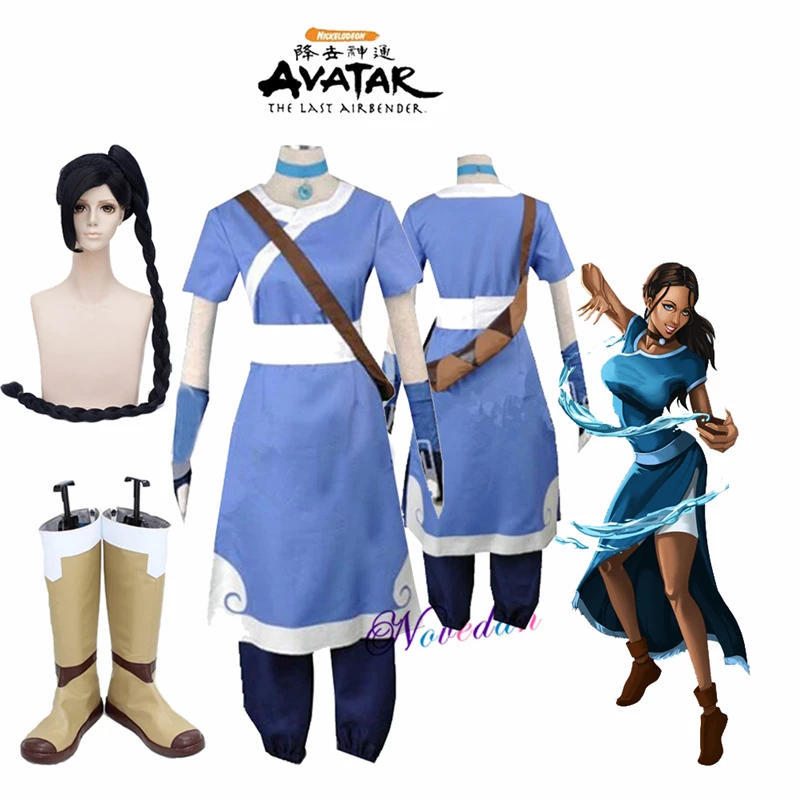Avatar The Last Airbender Cosplay Katara Cosplay Costume Necklace And Wig 2020 New Halloween Costume For Women Men Custom Made