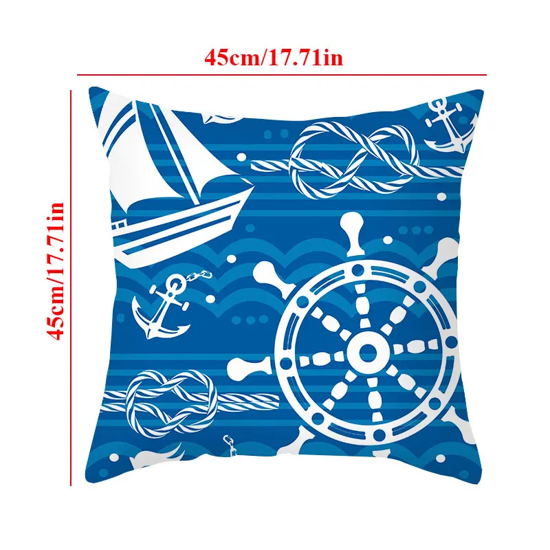 

Nordic Peach Skin Velvet Cushion Cover Marine Life Series Pillowcase Sofa Home Decorative Blue Geometry Pillow Cover 45X45Cm