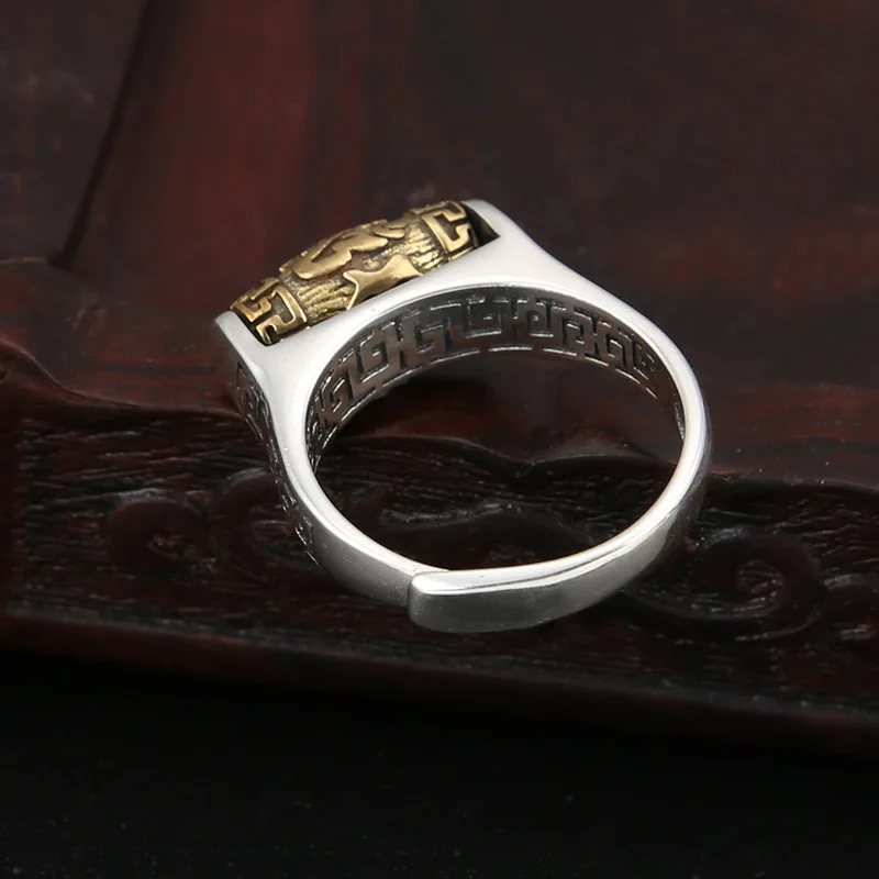 Мужское кольцо ручной работы S925 серебряного цвета тибетское с шестью словами