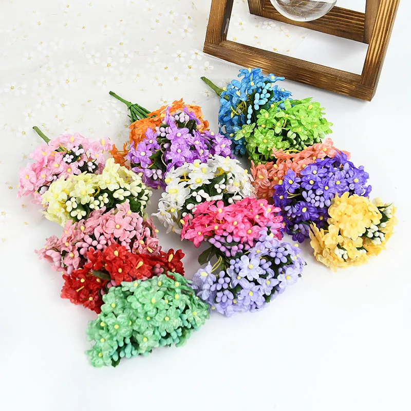 

12pcs Mini Silk Daisy Flower Artificial Stamen Bouquet for Home Garden Wedding Decoration Scrapbooking Wreath Fake Flowers Craft