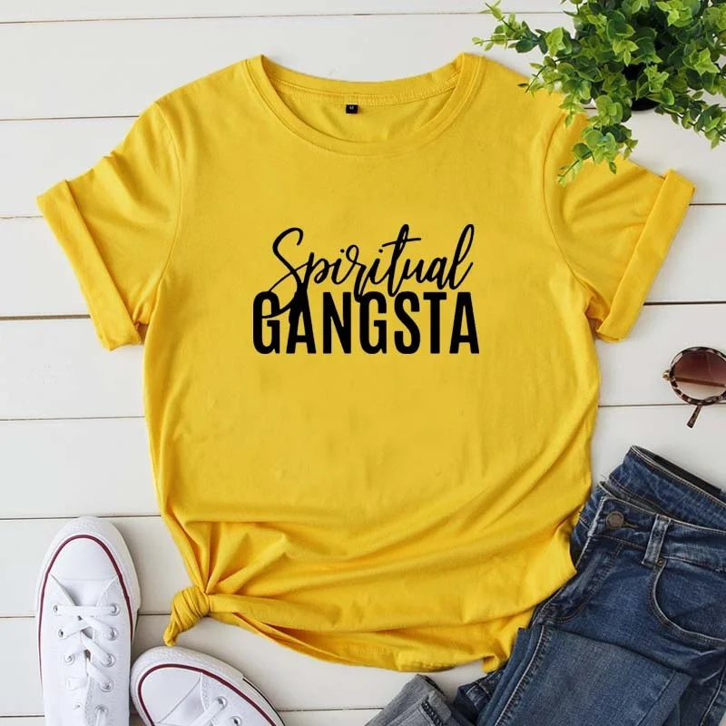 

Spiritual Gangster Inspirational Slogan 2021 New T Shirt for Women's O-neck Short Sleeve Tshirt Casual Tops JY0435