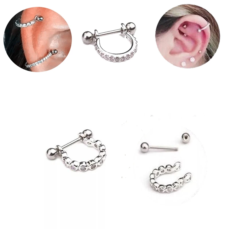 1Pcs Surgical Steel Helix Cartilage Conch Barbell With Cz Hoop Cartilage Lobe Ear Ring Tragus Ring fashion Piercing Jewelry