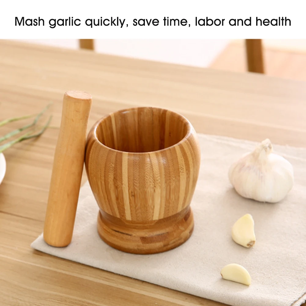 Smooth Herbs Grinder Crusher Garlic Press Bamboo Easy Clean Pepper Mortar And Pestle Set Ginger Spices Kitchen Tool Manual | Дом и сад