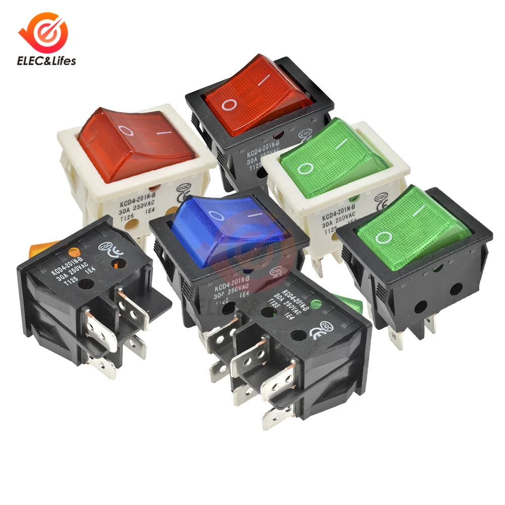 30A 250V 4 6 Pin ON-OFF кулисный переключатель для лодки контакты из стерлингового серебра KCD4 выключатель питания со светодиодным индикатором светильник 30A/250V 25*31MM