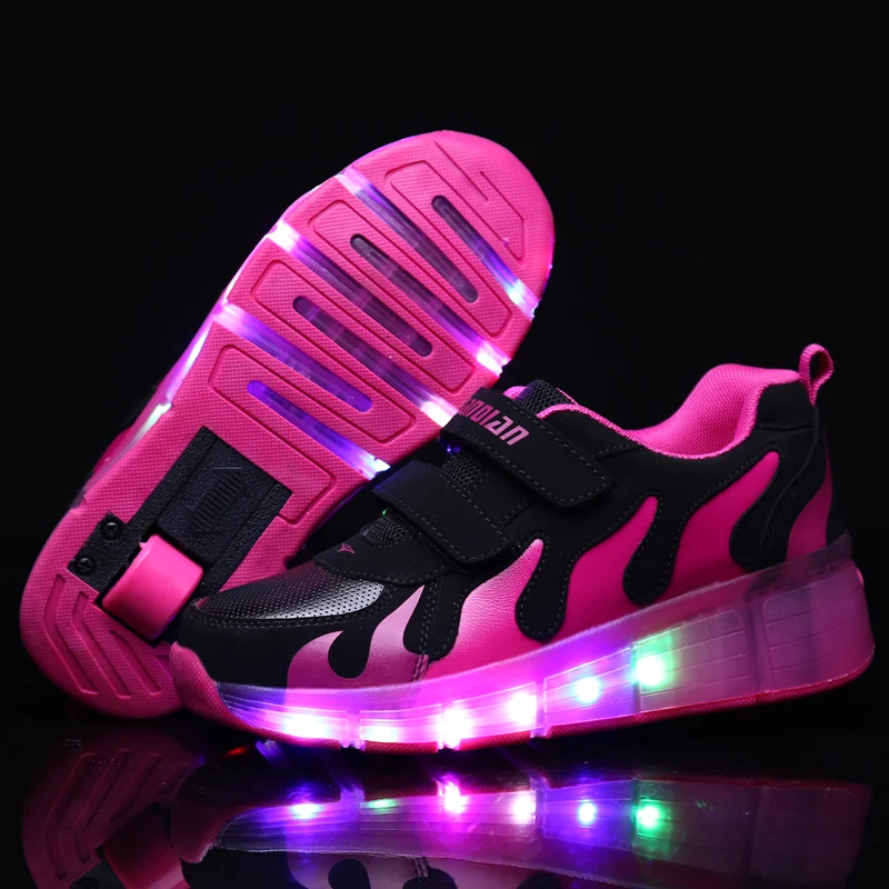 Pink Gold Children Glowing Sneakers Kids Roller Skate Shoes Led Light up Girls Boys with Wheels 2020 | Детская одежда и обувь