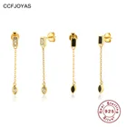 CCFJOYAS серьги-подвески из серебра 925 пробы с белойчерной циркониевой цепочкой в европейском и американском стиле роскошные женские