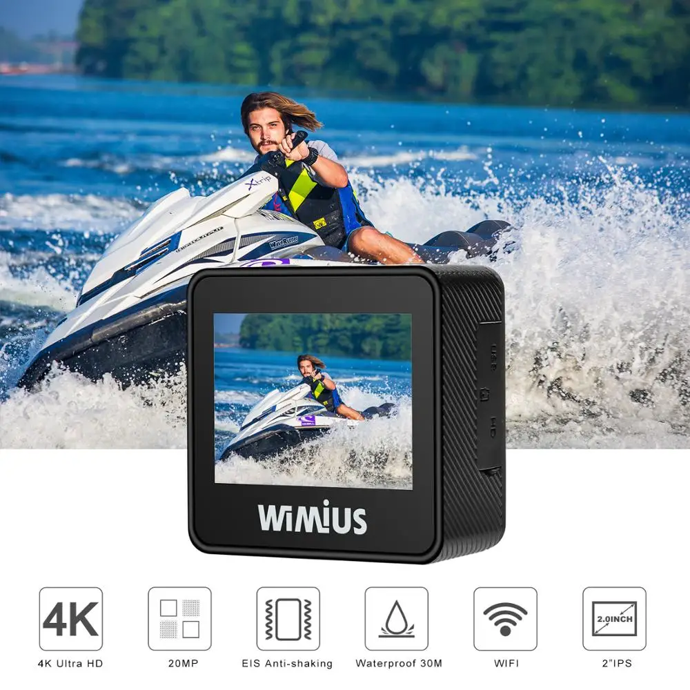 WIMIUS 4K Ultra HD спортивная экшн-камера WiFi 170D уличная спортивная камера Экшн-камера 40 м водонепроницаемая видео запись камеры для шлемов