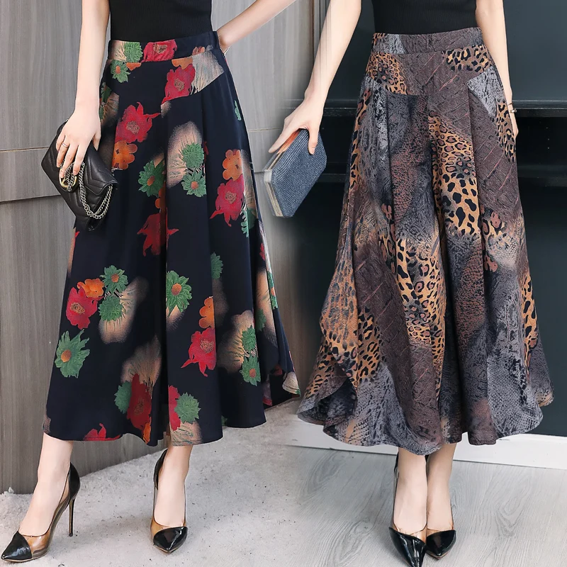 Юбка женская с принтом хлопковые свободные штаны широкими штанинами и