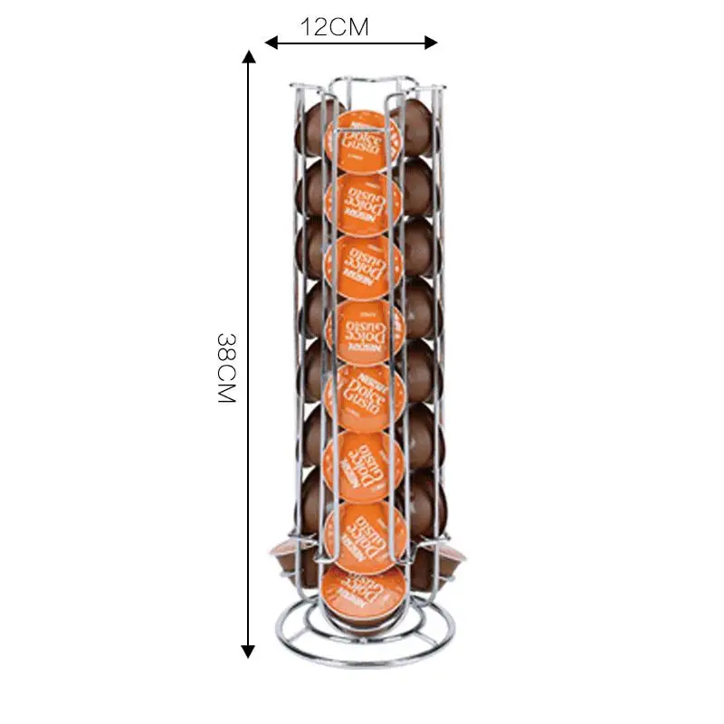 

Iron Chrome Plating Display Capsule Rack Rotatable Coffee Pod Holder Stand Storage Shelves For 24pcs Dolce Gusto