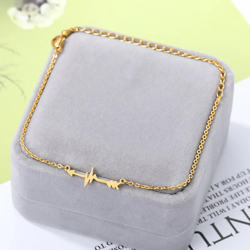 

Dainty Gold Bracelet for Women Stainless Alloy Chain Bracelet ECG Adjustable Bracelets Friends Jewelry Christmas Gift 2020