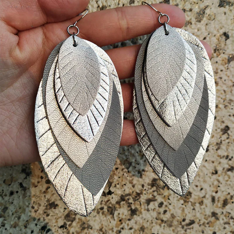 Новинка винтажные массивные кожаные висячие серьги с листьями модные длинные