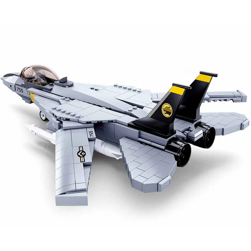 

Sluban 404PCS 0755 Assembled Building Block Puzzle Tank Model F14D Panda Fighter Toys For Children