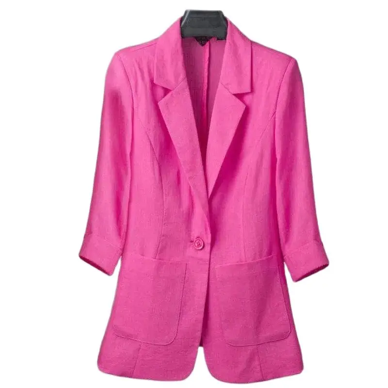 2022 Cotton And Linen Suit Female Summer Short Ladies jacket Slim Show Thin Temperament 3/4 Sleeve Flax Suits Ladies Blazer Coat