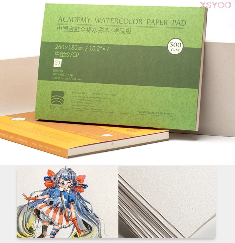 

Premium 100% Cotton Watercolor Paper 20Sheets 300g Hand Painted Watercolor Drawing Book For Artist Student Supplies