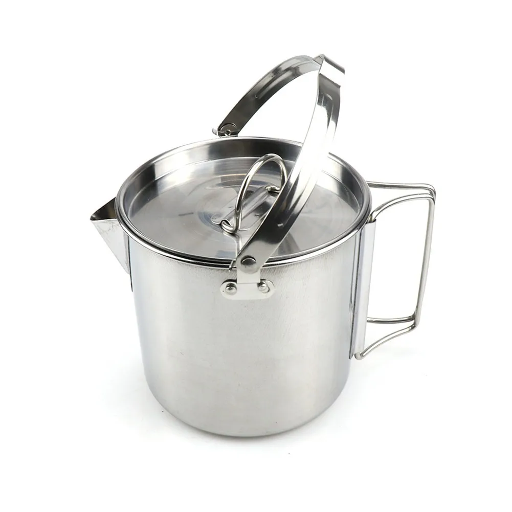 

1.2L Stainless Steel Pot Water Mug Cup With Lid And Foldable Grip Handle Camping Cooking For Fishing Picnic Hunting Outdoor Tool