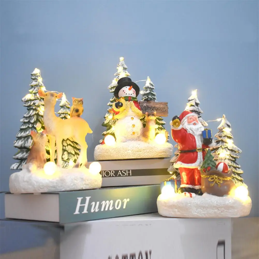 

Christmas Ornaments Battery Led Light Up Luminous Music Santa Claus Snowman Deer Resin Crafts Decoration