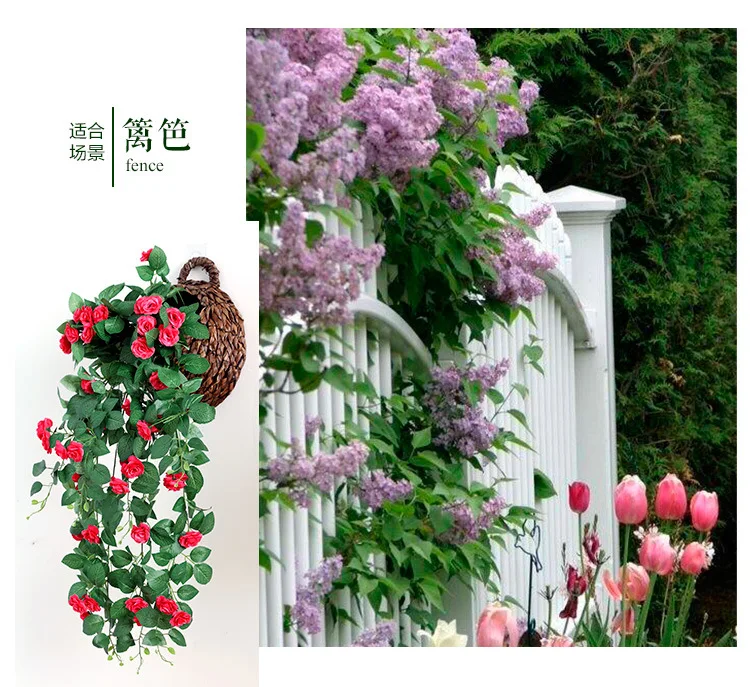 

Artificial Silk Rose Flower Vine Wedding Decorative Ivy Hanging Garland with Green Leaves Festival Home Decoration home decor