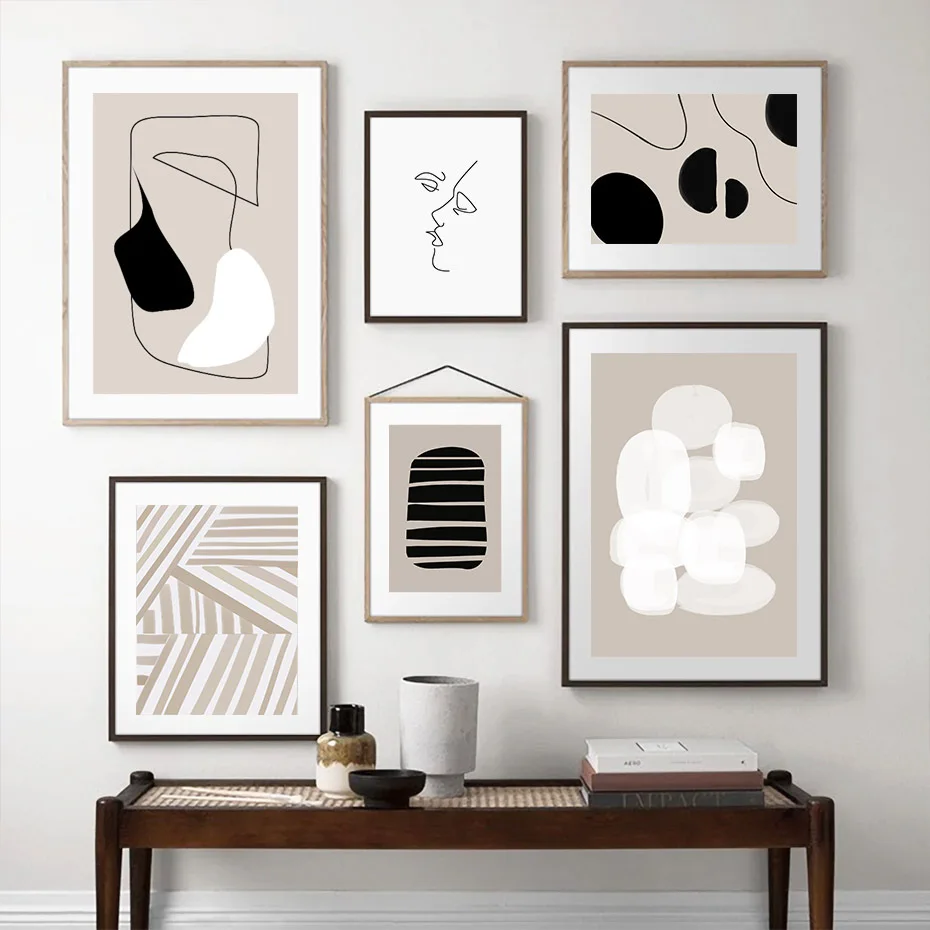 

Modern Abstract Minimalistic Lines Beige Black Decorative Canvas Painting Posters Wall Art Picture Living Room Decoration