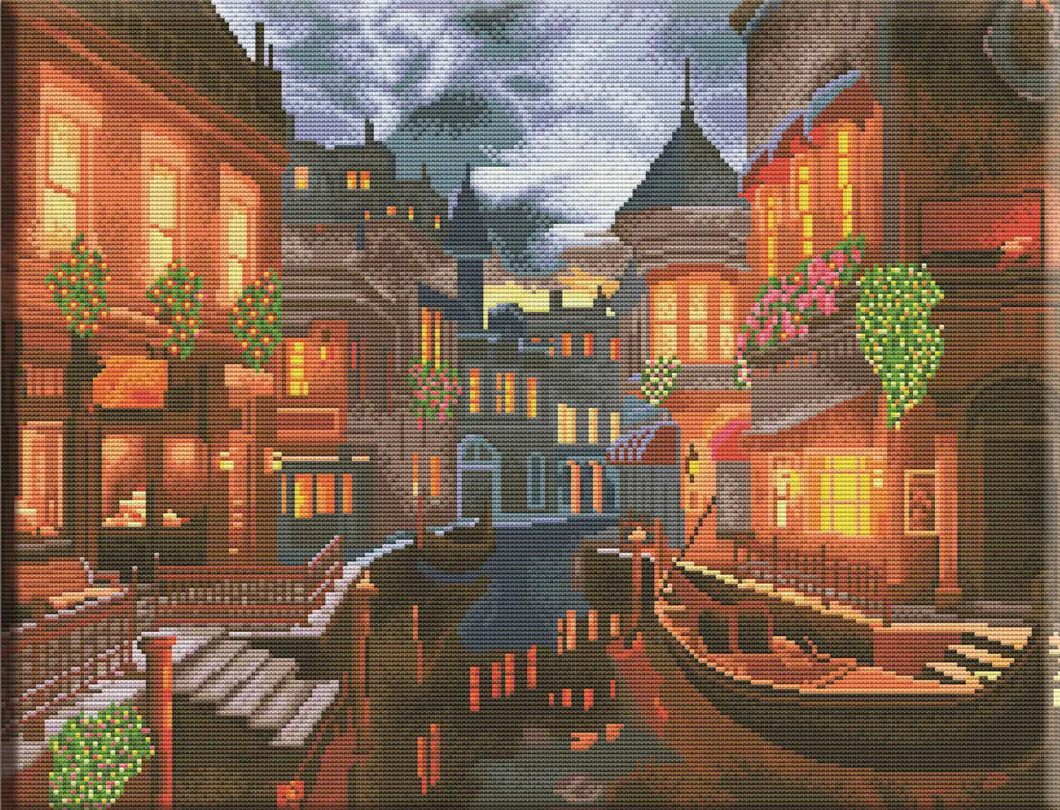 HUACAN Cross Stitch Street Scenery Needlework Sets Embroidery City Landscape Kits White Canvas DIY Home Decor 14CT 40x50cm - Цвет: CT-001