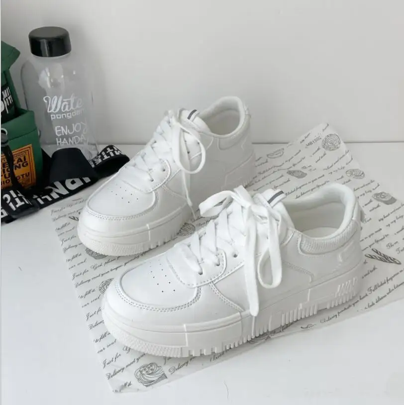 

2021 new style hot sale Women's Lace-Up Sneakers white Chunky Platform White Casual Leather Breathable Ladies Sports Sneakers