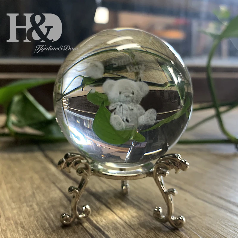 H &amp D 60 мм 3D лазерная гравировка Кристальный Медвежонок шар стеклянный лечебный