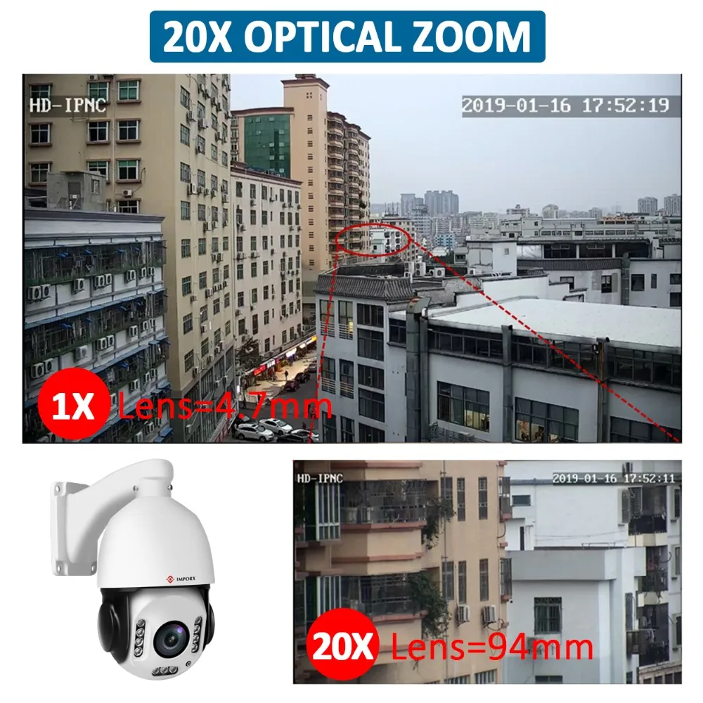 IMPORX 5MP 20X HD 2592*1944P Беспроводная человекообразная распознавание автоматическое отслеживание H.265 Wifi PTZ IP камера IR 100M камера безопасности