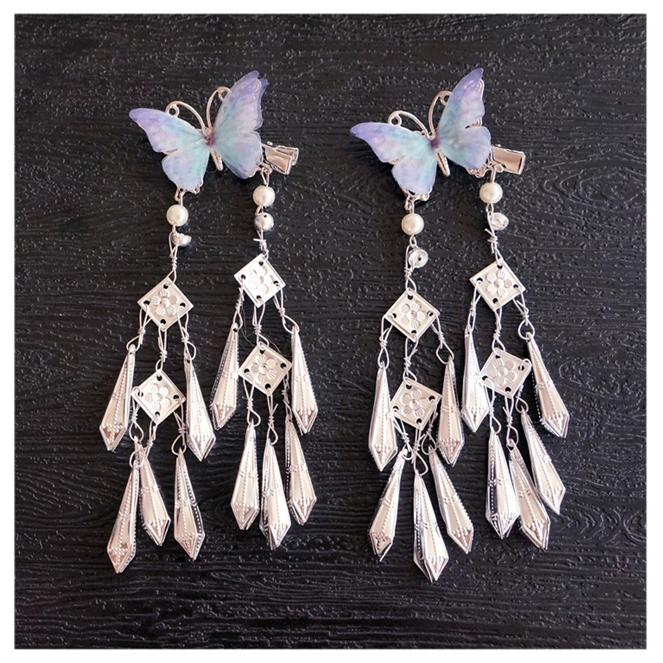 

Archaic Butterfly Clips Chinese Ancient Retro New Style Easy To Wear Ornament Hanfu Hairpins Long Fake Jewelry Ancient Headdress