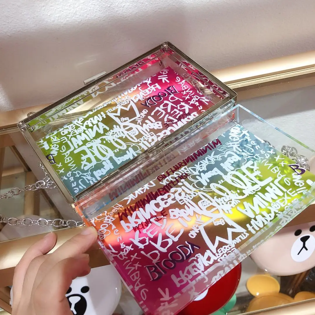 

Acrylic Women's Cluth Purse Clear Sling Shoulder Bag Women Handbags 2020 Designer Graffiti Print Chian Crossbody/messenger Bags