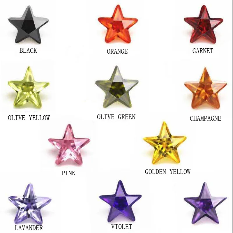 

50pcs 3x3~10x10AAAAA Star Shape White ,Voilet,Olive ,Purple, Yellow, Pink Cubic Zirconia Stone Loose cz gems