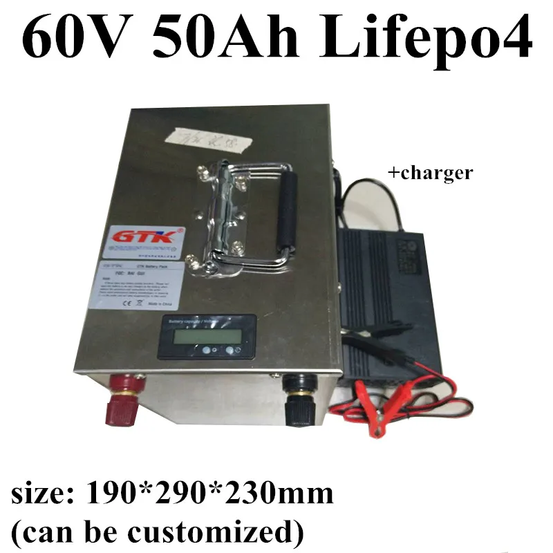 

Waterproof LCD display 60V 50Ah Lifepo4 Battery Pack with strong BMS for Electric Bike Tricycle solar storage+ 10A charger