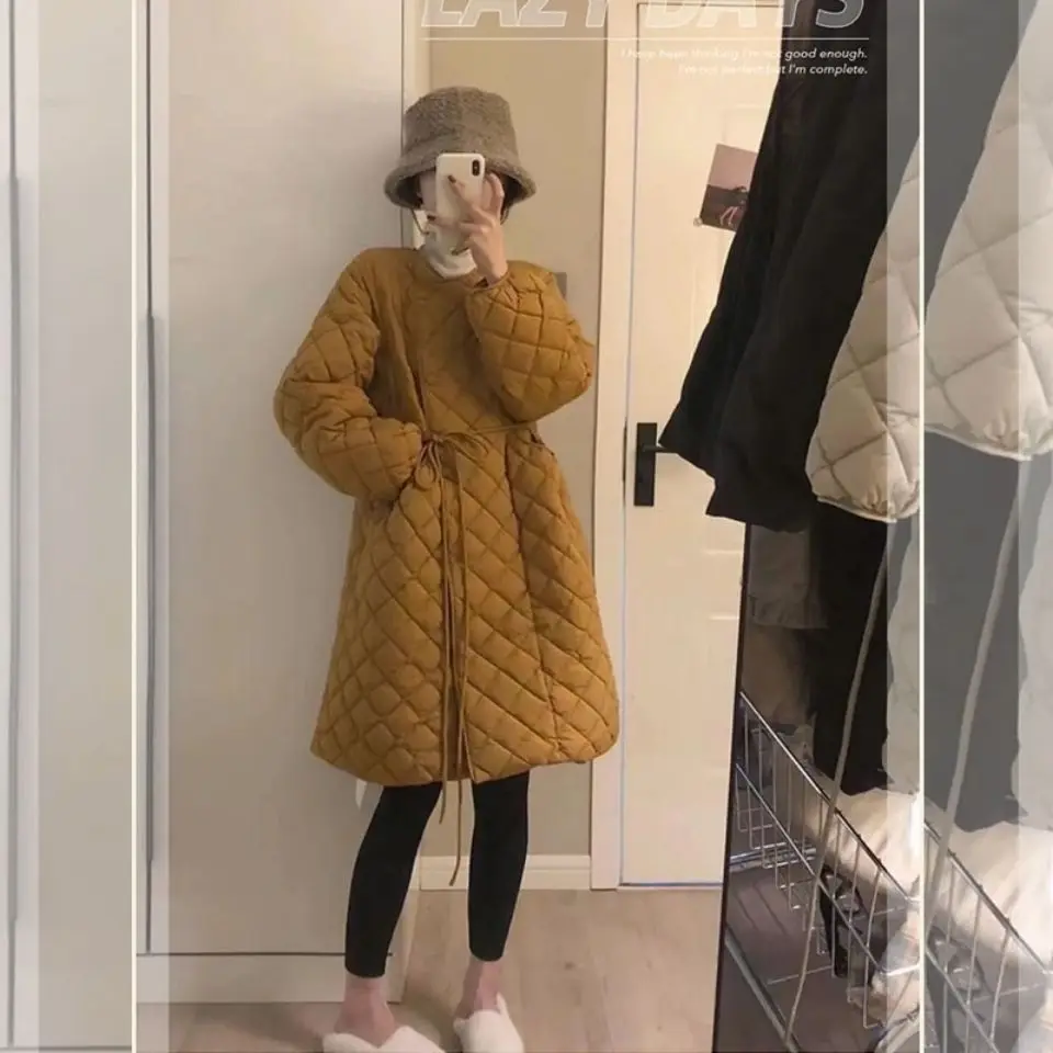2021 Winter New Thick Winter Parka Jacket Korean Diamond Cotton Padded Jacket Female Harajuku Padded Dress