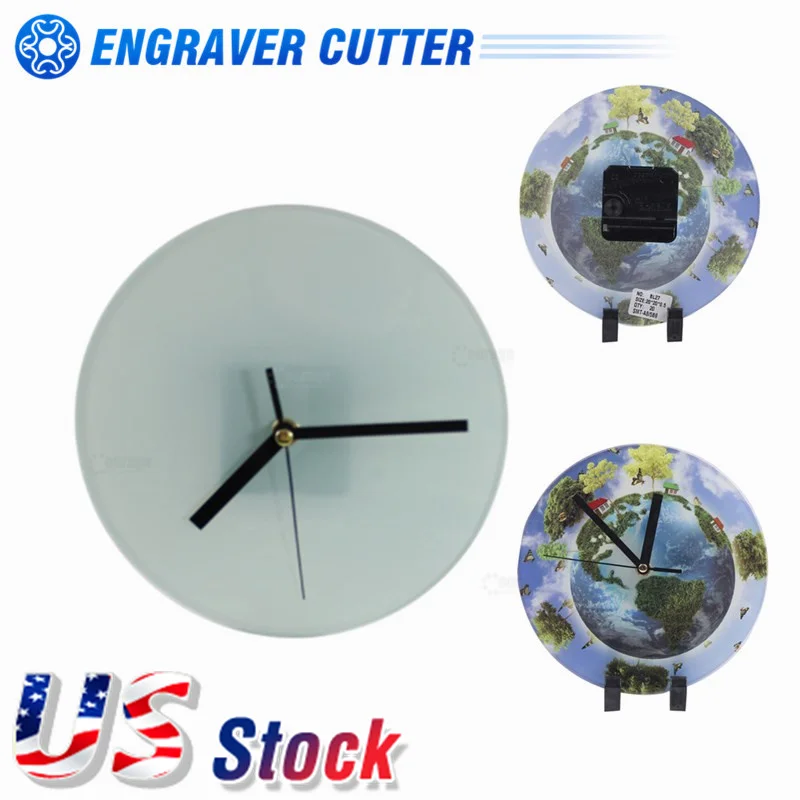 USA Stock Sublimation Blank Glass Photo Frame with Glossy Round Clock 