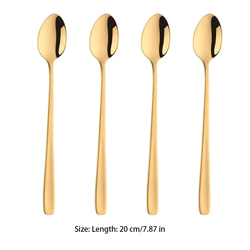 

Teaspoons Latte Spoons Long Stainless Steel Golden For Coffee Sundae Ice Cream Dessert Sundae Cocktail Spoons Teaspoons 4PCS