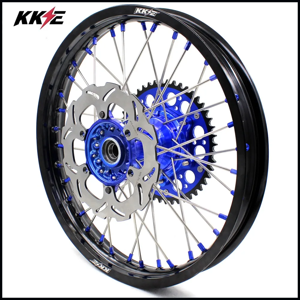 KKE 21/19 Литые колеса мотоцикла обода Набор для YAMAHA YZ125/250 99-19 YZ250F 2001- YZ450F 2003- синяя звездочка