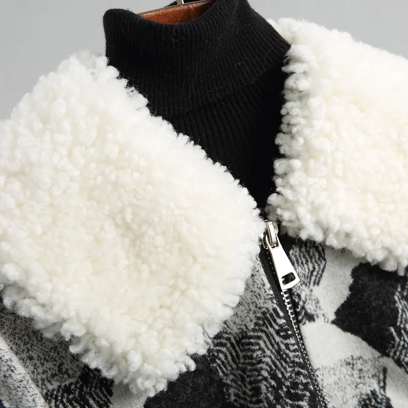 

2020 Woolen Fashion Coats Warm Tussah Silk Liner Winter Coat Women Natural Lamb Fur Collar Jacket Outerwear 19019WYQ1900