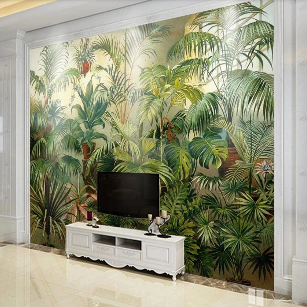 3D обои Milofi на заказ в стиле ретро с изображением тропического леса подорожника |