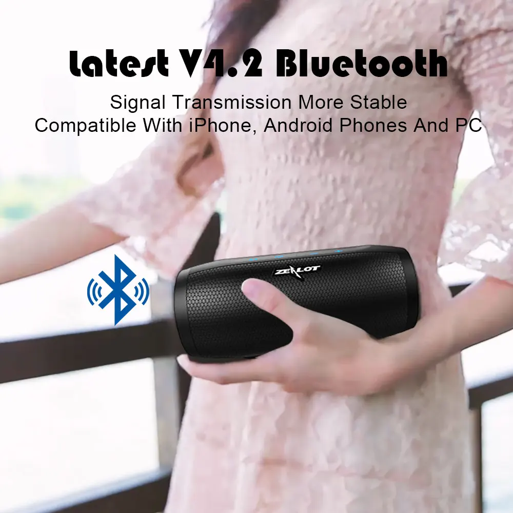 

ZEALOT S16 Bluetooth Speaker Portable Wireless Speaker Column Bass Subwoofer Speaker with Mic Support TWS,TF Card,AUX,Power Bank