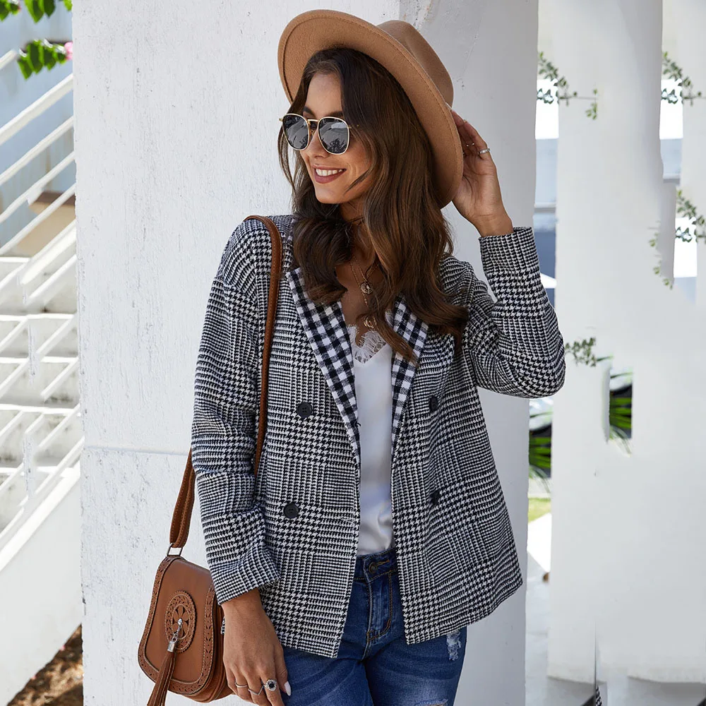 Весеннее пальто новые модные клетчатые повседневные блейзеры женская верхняя