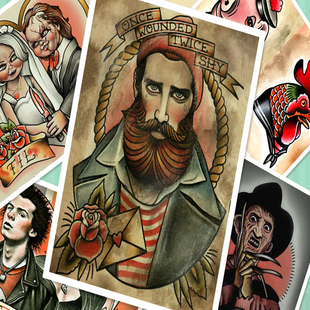 Ретро прическа татуировки Узорчатая крафт бумага плакат наклейки на стену