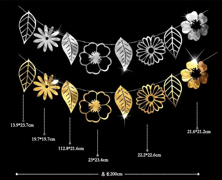 2M Gold Silver Hollow Flower Leaves Garland Party Banner Bunting Paper Hanging Wall Sticker Decoration | Дом и сад