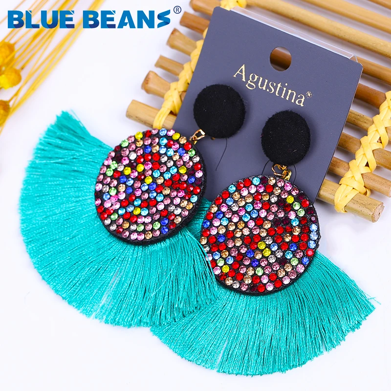 Женские крупные серьги ручной работы геометрические с бахромой желтые красные