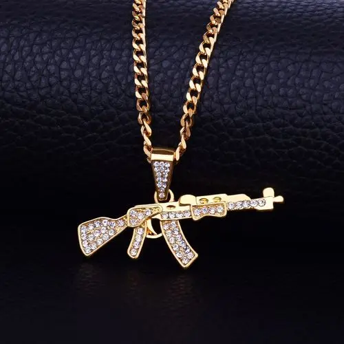 Вращающийся пистолет пулемет хип-хоп AK47 кулон ожерелье цепочка для мужчин и